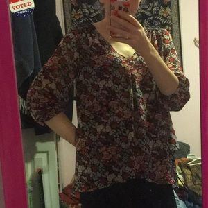 Floral Asymmetrical Flowy Vneck Blouse